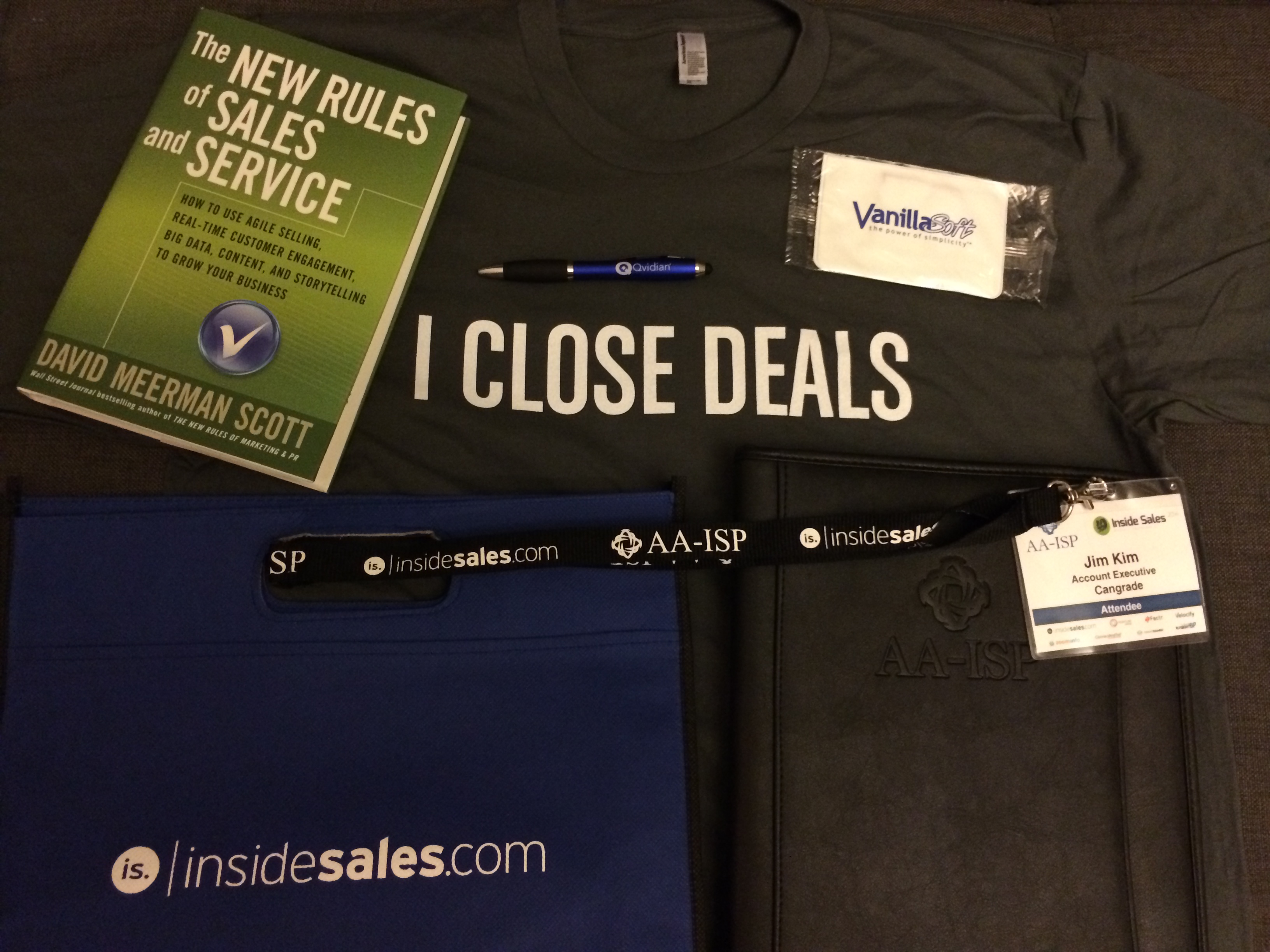 Some of the S.W.A.G. (Stuff We All Get) collected from the AA-ISP Inside Sales 2014 Boston conference.